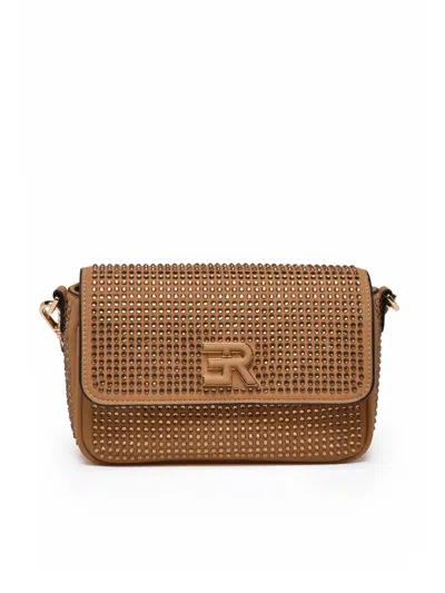 Ermanno Firenze Verly Rhinestone-embellished Shoulder Bag With Clip Closure In Brown