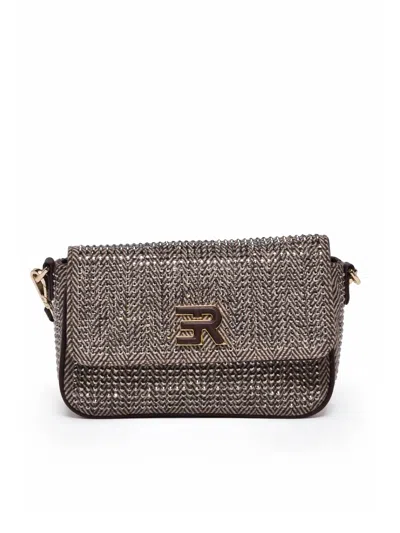 Ermanno Firenze Verly Shoulder Bag In Textured Brown With Rhinestone Accents