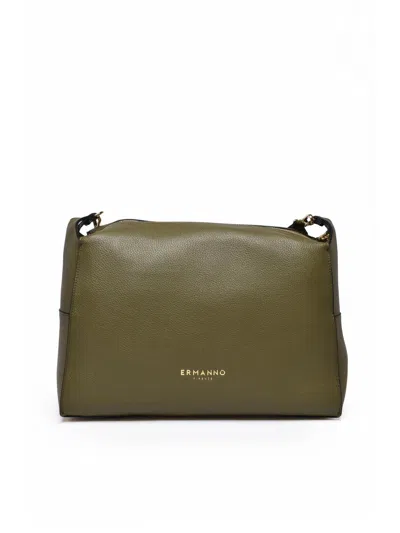 Ermanno Firenze Victoria Large Shoulder Bag With Adjustable Strap And Zip Closure In Green
