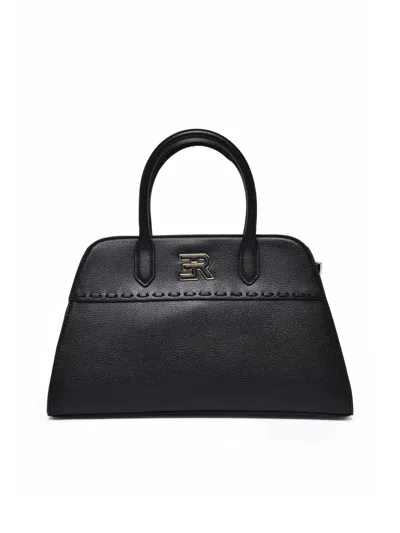 Ermanno Firenze Vienna Handbag With Trapezoidal Silhouette And Metallic Logo Accent In Black