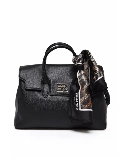 Ermanno Firenze Violet Handbag With Structured Silhouette And Decorative Scarf In Black
