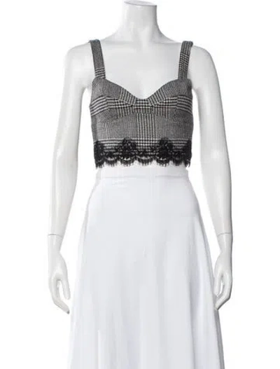 Pre-owned Ermanno Firenze Virgin Wool Plaid Print Crop Top In White