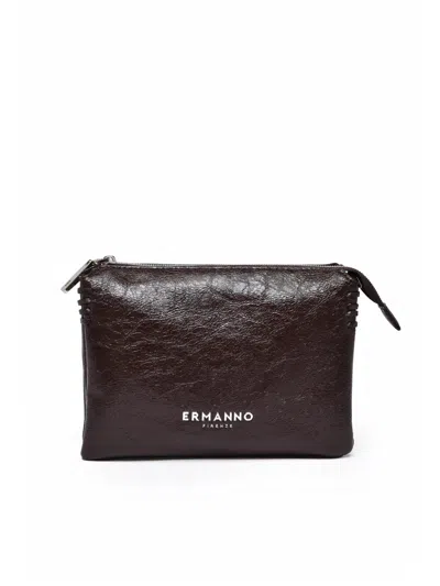 Ermanno Firenze Vivian Shoulder Bag In Textured Polyurethane With Adjustable Strap In Brown
