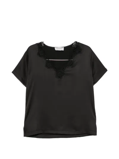 Ermanno Firenze Satin Loungewear Top Short Sleeve Belt In Multi