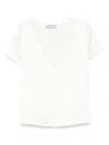 Ermanno Firenze Satin V Neck Lace Trim Top In White