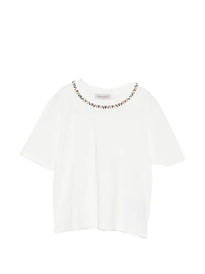 Ermanno Firenze White Embellished Round Neck T-shirt