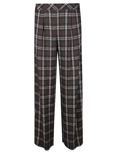 Ermanno Firenze Wide-leg Brown Trousers With Classic Plaid Pattern In Gray