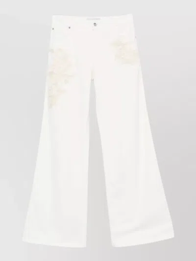 Ermanno Firenze Wide Leg Denim Jeans Embroidered Detail