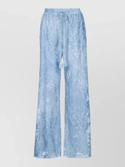 Ermanno Firenze Wide Leg Sheer Trousers Elastic Waistband In Blue