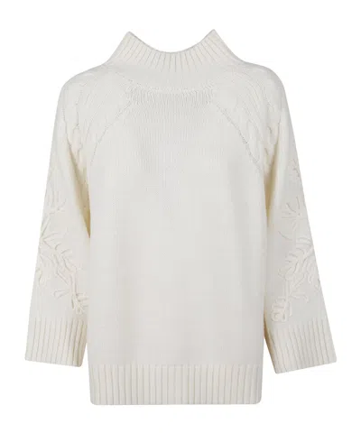 Ermanno Firenze Wide-sleeved Ribbed Sweater In White