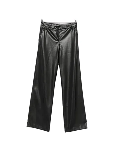 Ermanno Firenze Wide-leg Faux Leather Casual Trousers In Black
