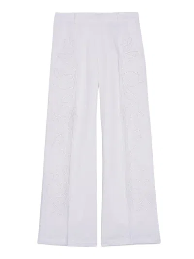 Ermanno Firenze Wide-leg Trousers With Floral Cut-out Embroidery In White
