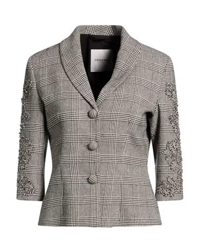 Ermanno Firenze Woman Blazer Black Size 8 Cotton, Polyester In Gray
