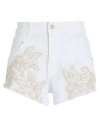 Ermanno Firenze Woman Denim Shorts Ivory Size 6 Cotton, Elastane In White