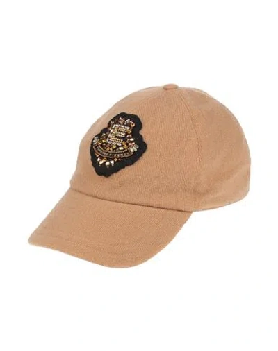 Ermanno Firenze Woman Hat Camel Size Onesize Wool, Glass, Acrylic, Brass, Polyester In Sand