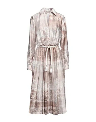 Ermanno Firenze Woman Midi Dress Beige Size 8 Polyester, Viscose, Polyamide, Cotton In Multi