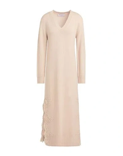 Ermanno Firenze Woman Midi Dress Beige Size 8 Wool, Cotton, Polyamide