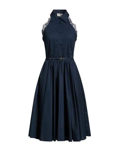 Ermanno Firenze Woman Midi Dress Midnight Blue Size 6 Cotton