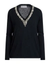 Ermanno Firenze Woman Sweater Black Size 6 Wool, Polyamide, Glass, Brass, Pvc - Polyvinyl Chloride In Black