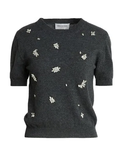 Ermanno Firenze Woman Sweater Charcoal Size 4 Wool, Polyamide, Glass, Metal In Gray