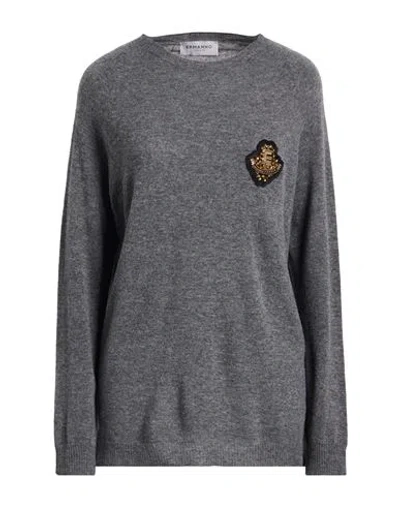 Ermanno Firenze Woman Sweater Charcoal Size 8 Wool, Glass, Acrylic In Gray
