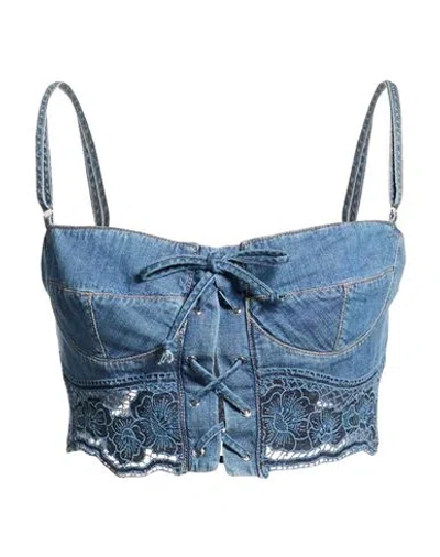 Ermanno Firenze Woman Top Blue Size 4 Cotton In Multi