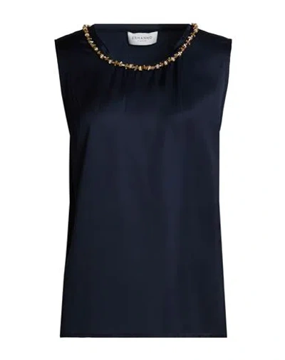 Ermanno Firenze Woman Top Navy Size 4 Viscose, Polyamide, Glass In Blue
