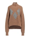 Ermanno Firenze Woman Turtleneck Camel Size 8 Polyester, Polyamide, Acrylic In Brown