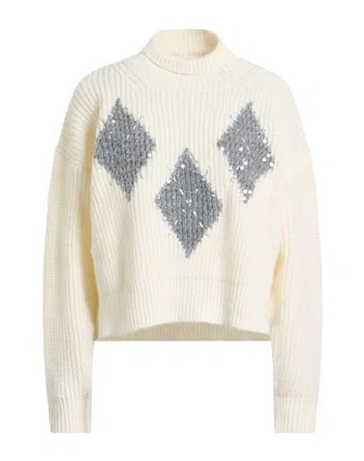 Ermanno Firenze Woman Turtleneck Ivory Size 4 Polyester, Polyamide, Acrylic In Neutral