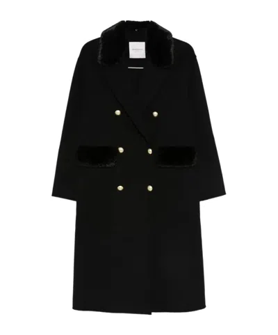 Ermanno Firenze Wool Blend Double-breasted Coat In Black
