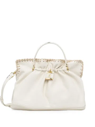 Ermanno Firenze Woven-trim Padlock-detail Tote Bag In White