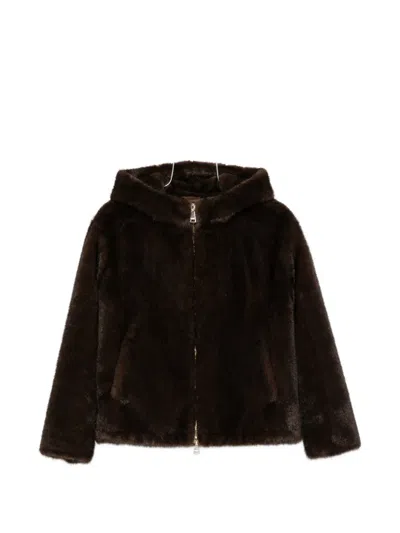 Ermanno Firenze Faux Fur Hooded Mid Length Jacket In Brown
