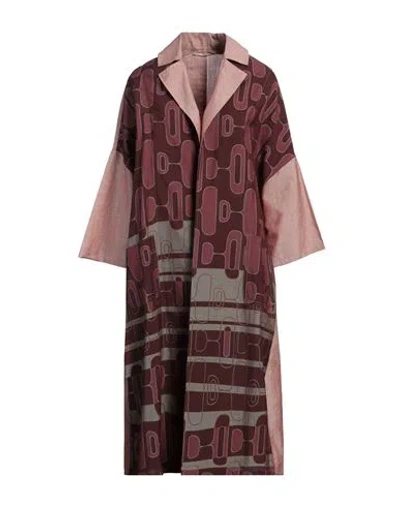 Ermanno Gallamini Woman Overcoat & Trench Coat Garnet Size M Linen, Virgin Wool, Silk In Red