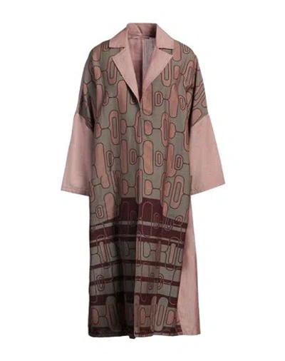 Ermanno Gallamini Woman Overcoat & Trench Coat Sage Green Size M Linen, Virgin Wool, Silk In Sage Green