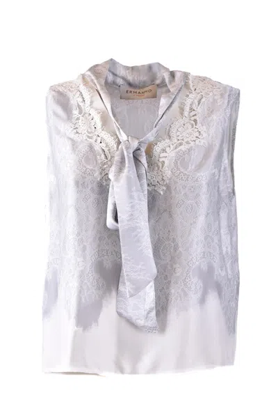 Ermanno Grey Viscose Lace-trim Tie-neck Blouse