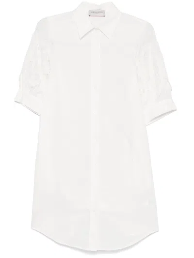 Ermanno Lace Detail Cotton Shirt Dress In White