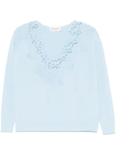 Ermanno Lace Detail Cotton Top In Blue