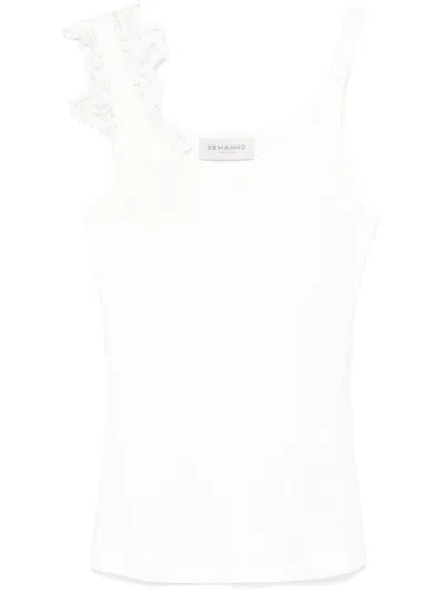 Ermanno Lace Detail Tank Top In White