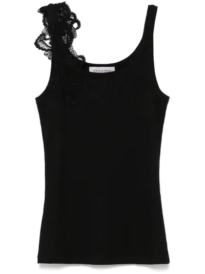 Ermanno Lace Detail Tank Top In Black