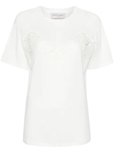 Ermanno Lace-trim Crewneck T-shirt In White