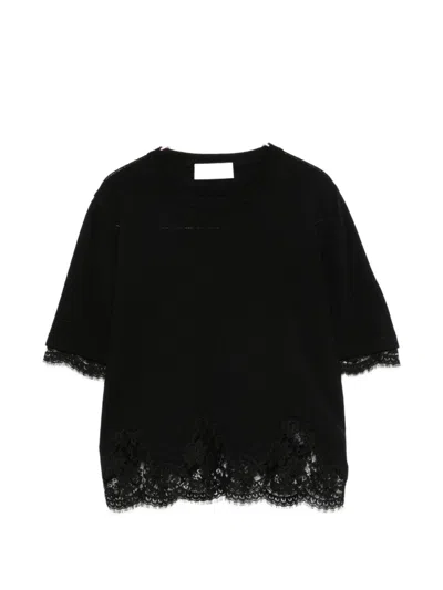 Ermanno Lace-detail Wool Sweater In Black
