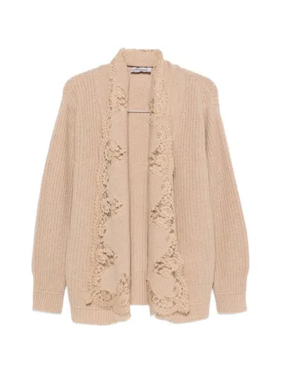 Ermanno Lace-trim Cotton Cardigan In Pink