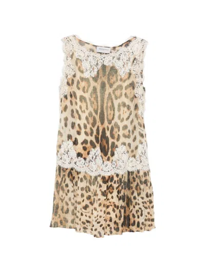 Ermanno Leopard Print Mini Dress In Brown