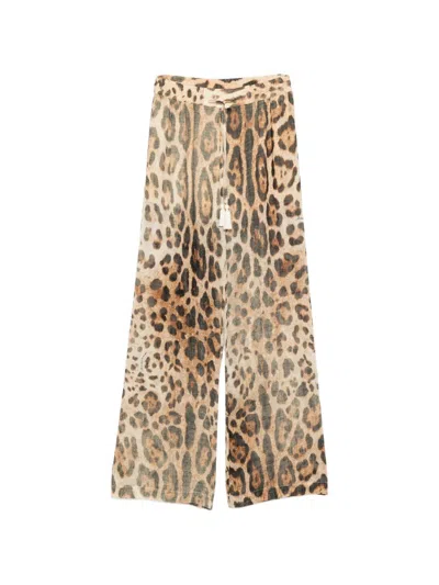 Ermanno Leopard Print Trousers In Brown