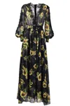 Ermanno Maxi Dress With Elegant Floral Print And Sheer Lace Details
