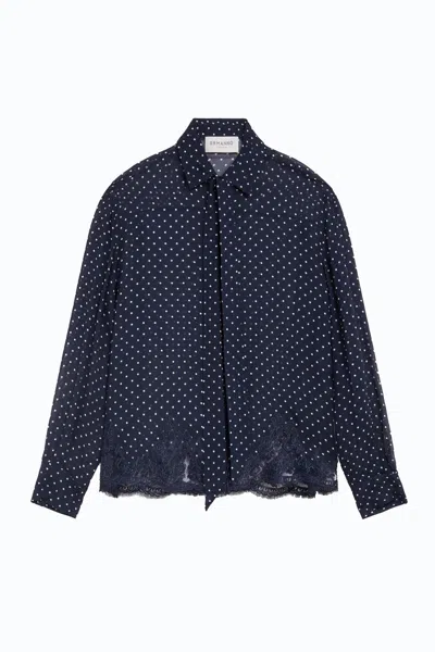 Ermanno Navy And White Polka-dot Viscose Shirt In Black