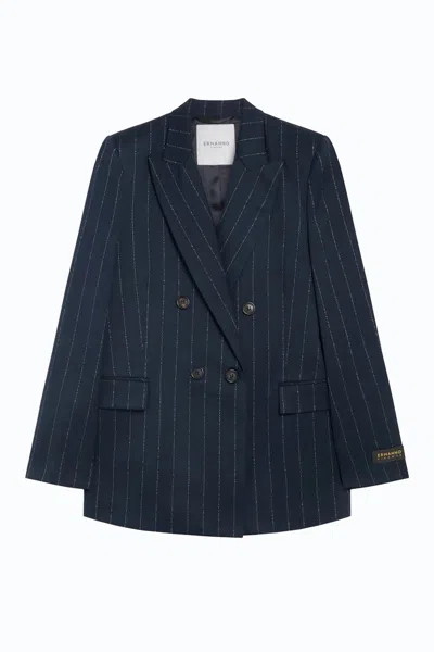 Ermanno Navy Pinstripe Double-breasted Polyester-blend Blazer In Blue