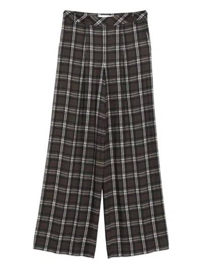 Ermanno Pleated Checked Trousers In Brown