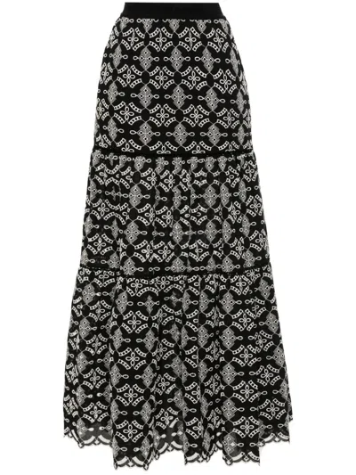 Ermanno Printed Cotton Blend Long Skirt In Black