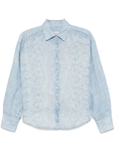 Ermanno Printed Linen Shirt In Blue